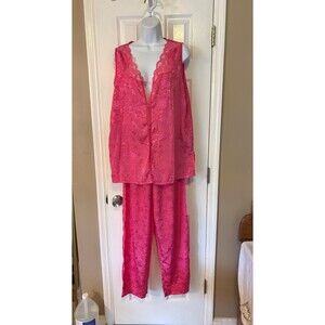Adonna Pink 2 piece Pajama Sleeveless Button Top and Pants Size Medium